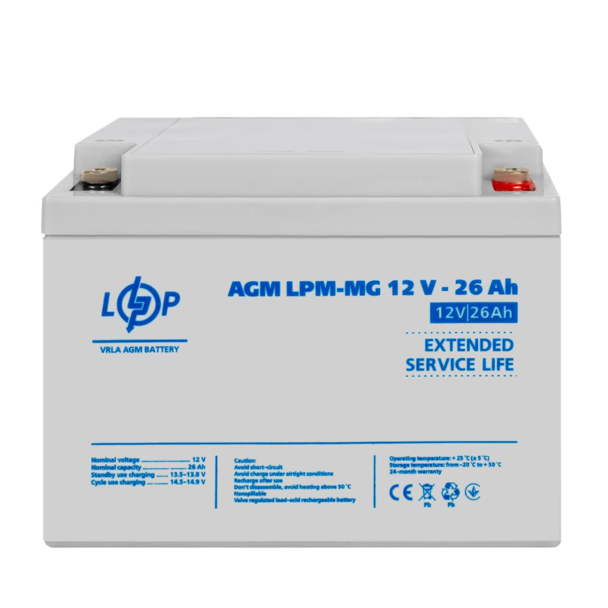 Акумулятор мультигелевий LogicPower LPM-MG (12 В, 26 А·год, під болт М5)