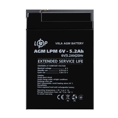Аккумулятор AGM LPM 6V - 5.2 Ah