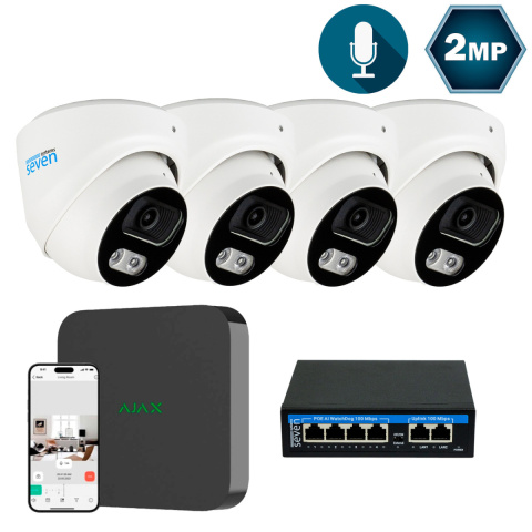 Комплект IP-відеоспостереження AJAX на 4 купольні 2 Мп IP-камери AX-IP3614OW-2MP